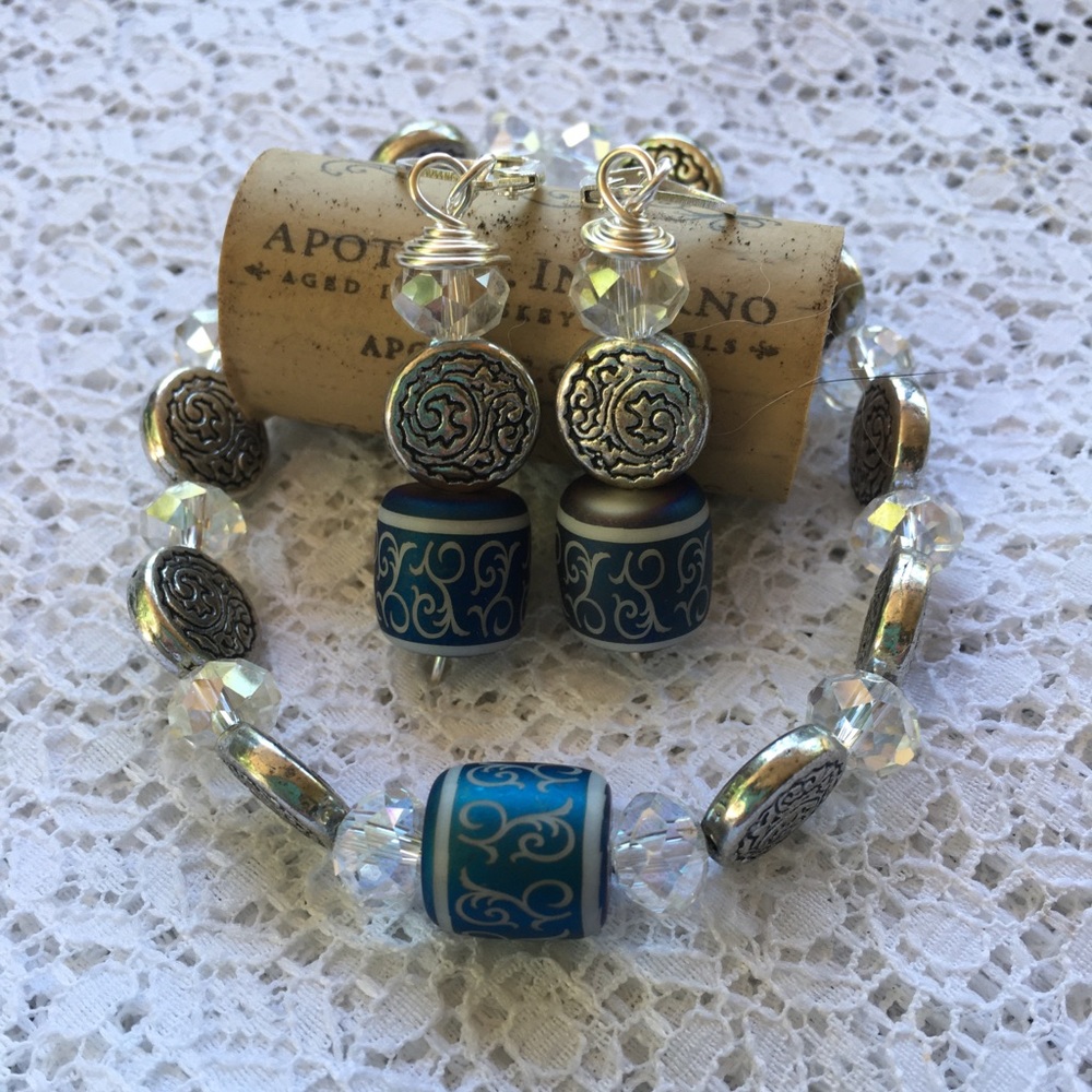 Blue and Silver toned jewelry set handmade
